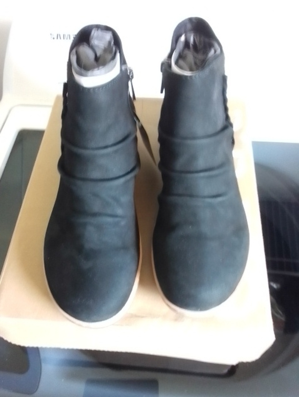 Earth Black Ankle Booties with Tan Sole